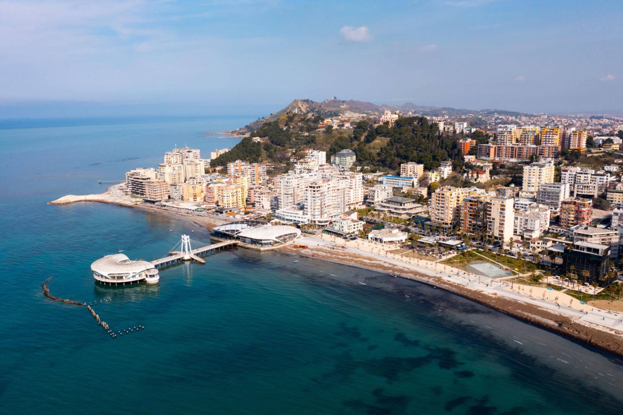 Durrës from the air — the coast and the city